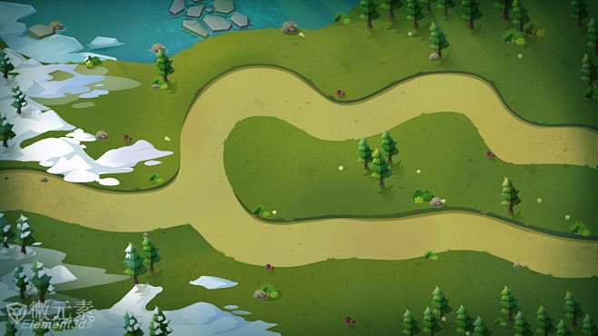 一套精致的卡通游戏地图场景组件123p地图场景微元素element3ds
