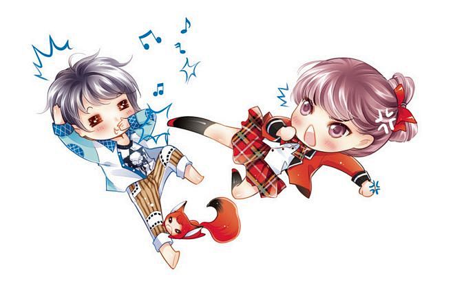 现代Q版人物素材双人男女打架