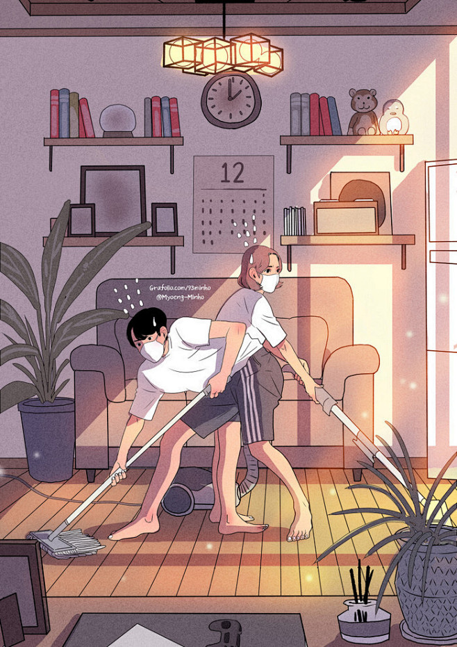 平凡的恋爱日常生活中温暖的小美好韩国画师myeongminho情侣插画作品