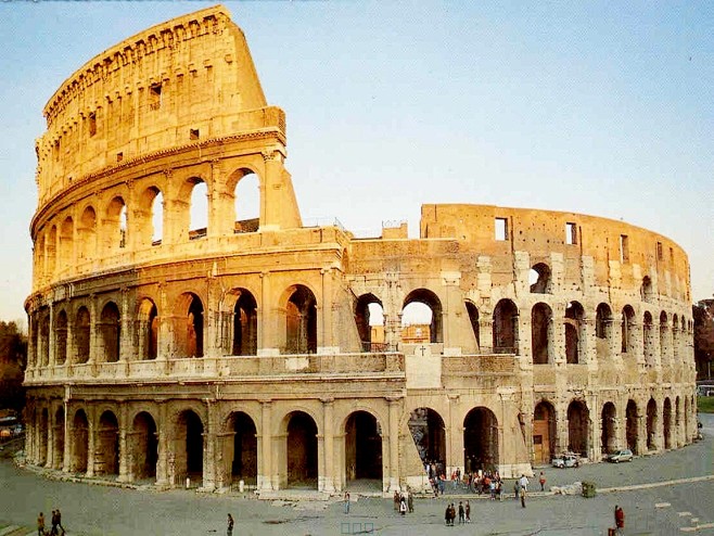 半圆形的拱券为古罗马建筑的重要特征罗马最有名的斗兽场可以看到大量
