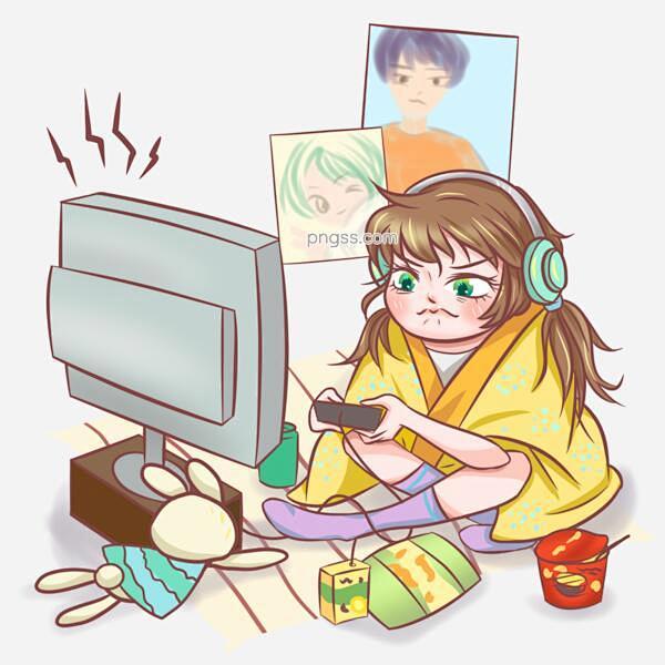 com 免费免扣png素材下载!场景#打游戏#电视#肥宅