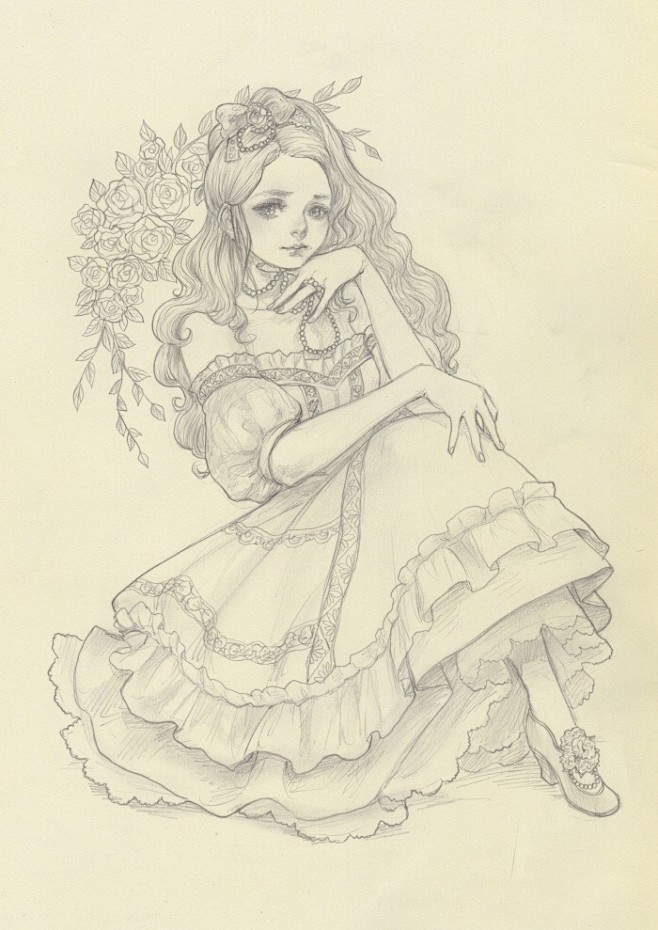 线稿洛丽塔风lo