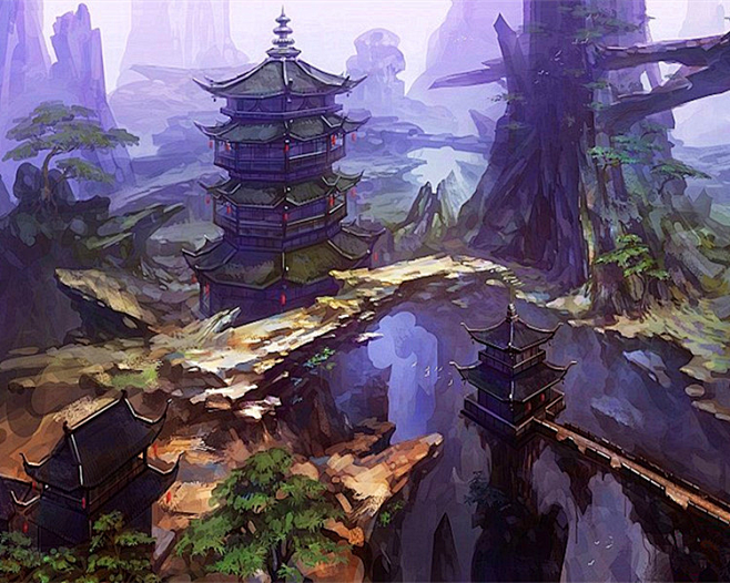 古风场景建筑背景风景插画画集素材水彩画上色cg手绘教程xh016 淘宝网