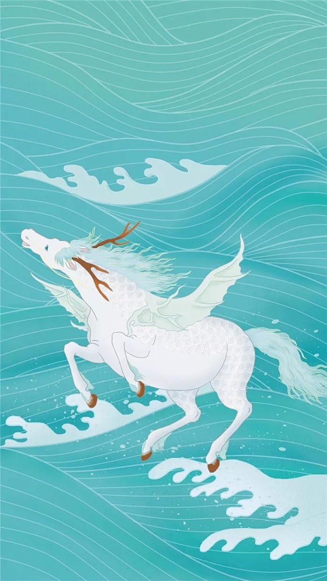 故宫神兽系列插画龙马2webp