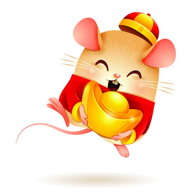 拿着中国金锭的小老鼠中国新年鼠年macdown高清图片素材图片素材图片