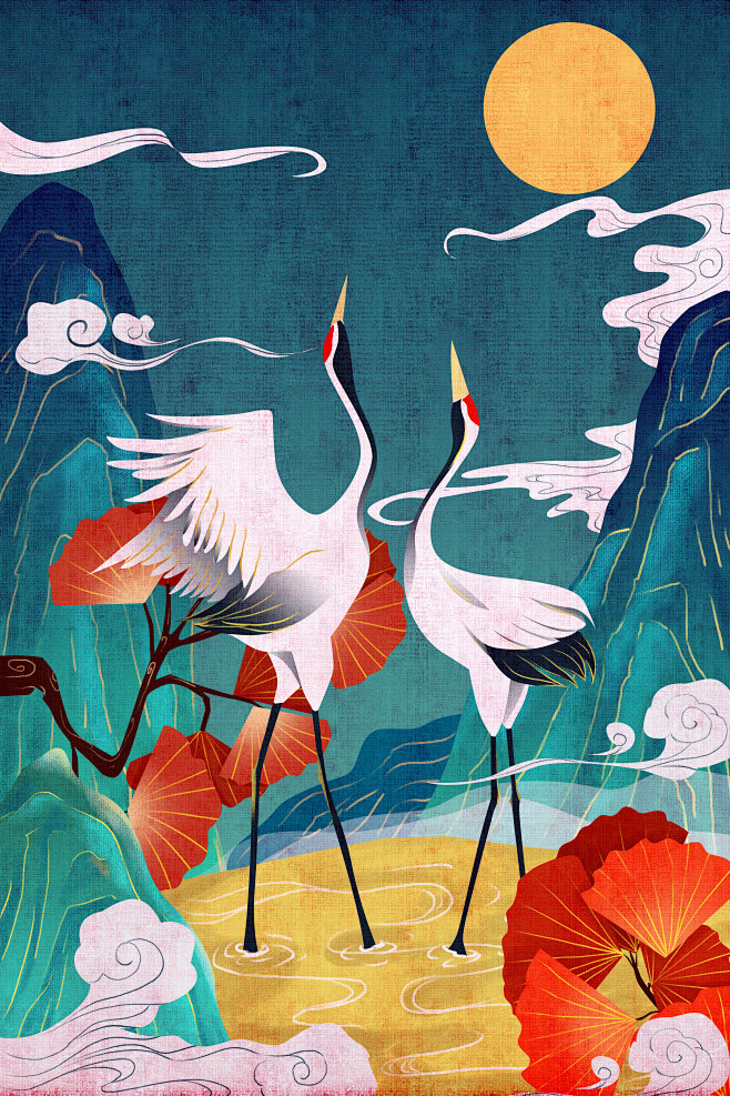 中国古代神话传说嫦娥奔月女娲补天传统手绘插画psd海报设计素材源