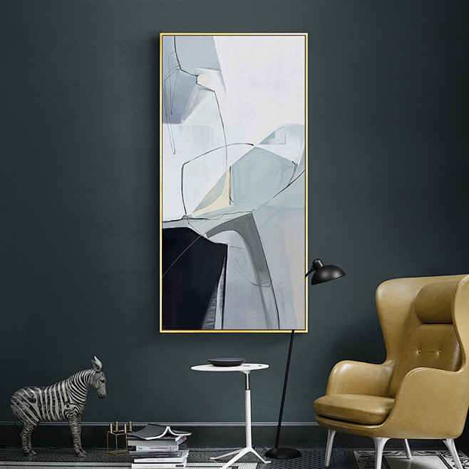 现代抽象壁画客厅装饰画简约轻奢挂画北欧竖版过道走廊玄关壁画淘宝网