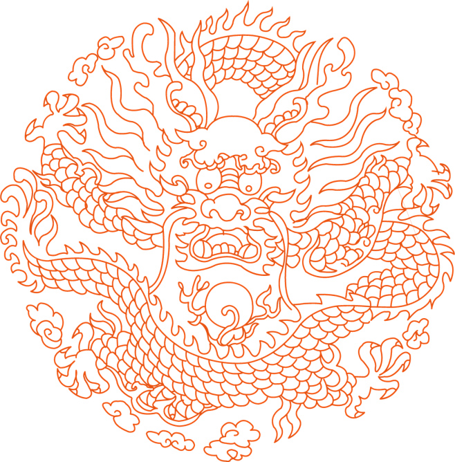 古典中国风红色龙纹龙龙金色龙凤凰剪纸png免抠图案ps素材47