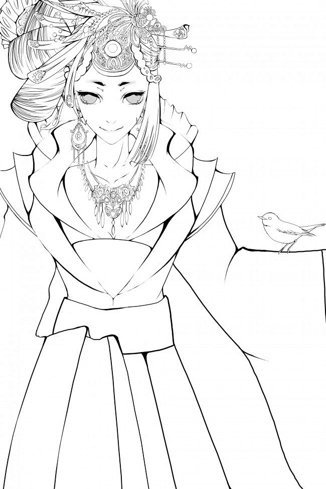 160张古风手绘线稿图片古风动漫插画线稿图片素材古风白描图wwwyouyix