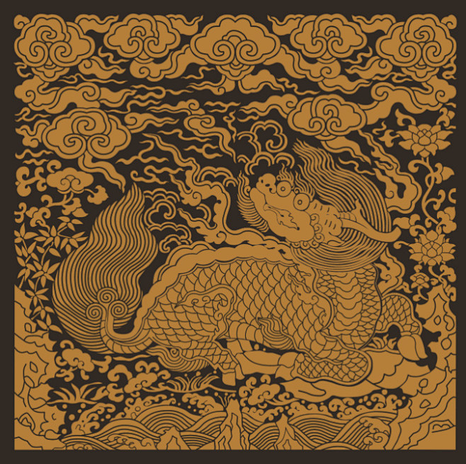 个人复原的明代纹样一组1八宝万喜2松竹梅3松竹梅4灵芝寿桃5缠枝菊6