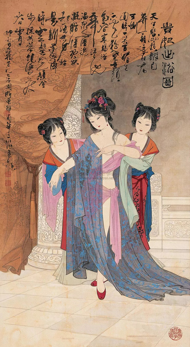 历代名家笔下的贵妃出浴图香艳至极