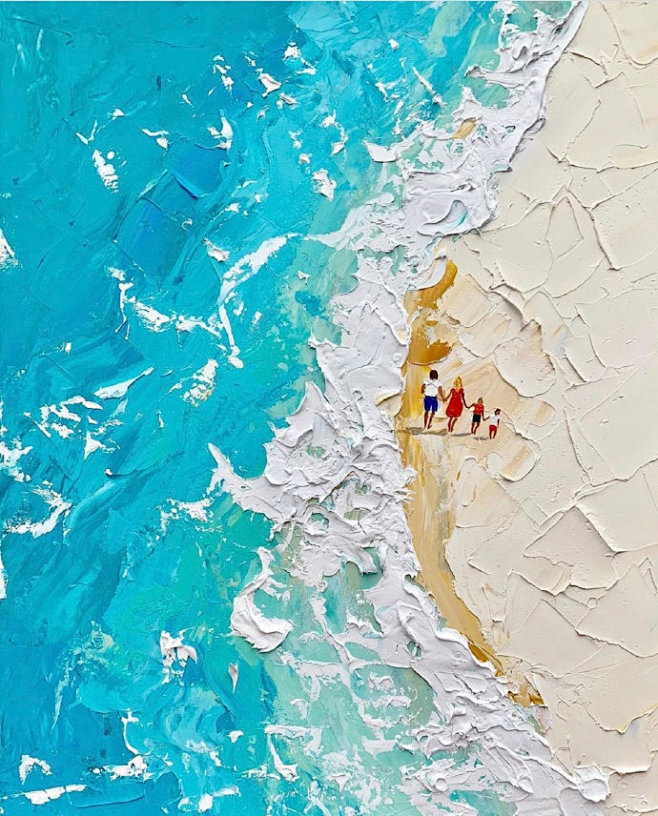 alenashymchonak所绘的海滩油画刮刀肌理像奶油一样好看676767