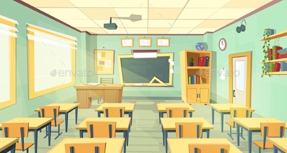 矢量的卡通插图学校教室—背景装饰vector cartoon illustration