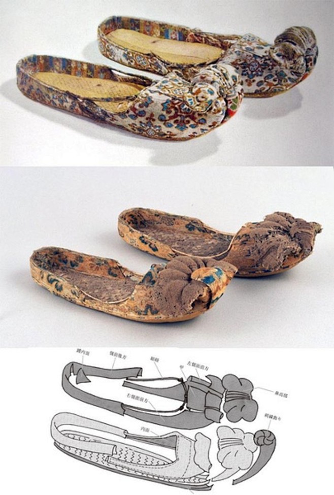上阿斯塔那北区出土唐代云头绣鞋中下正仓院所藏绣线鞋之一又是一个