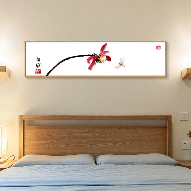 一若卧室画床头挂画新中式装饰画牡丹画壁画水墨国画酒店宾馆画tmall
