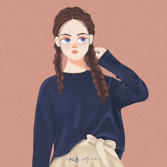 插画头像马尾辫