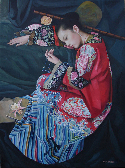 中国油画旗袍女人