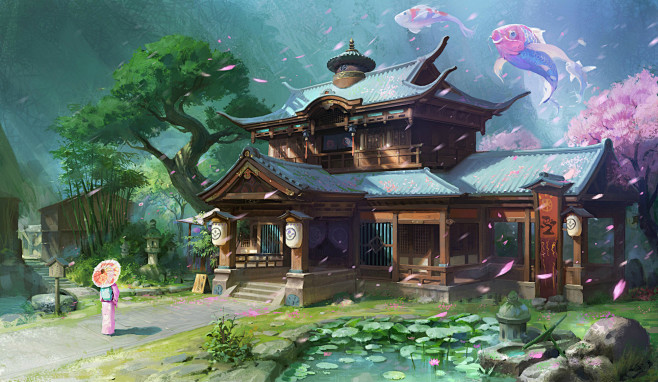 中国风场景气氛图古风山水建筑武侠仙侠cg原画游戏美术素材