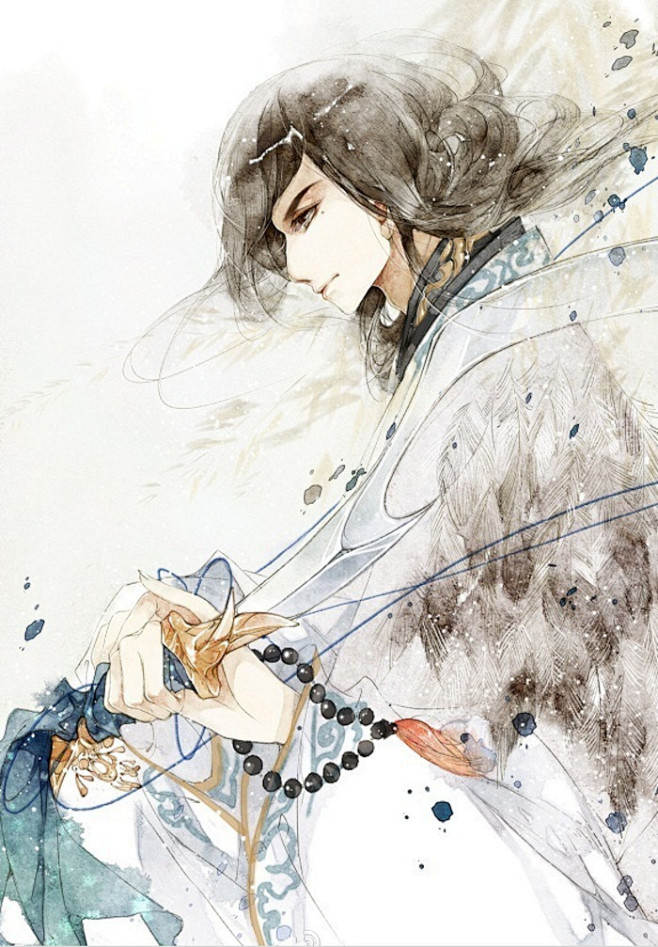 手绘古风水墨人物插画封面场景