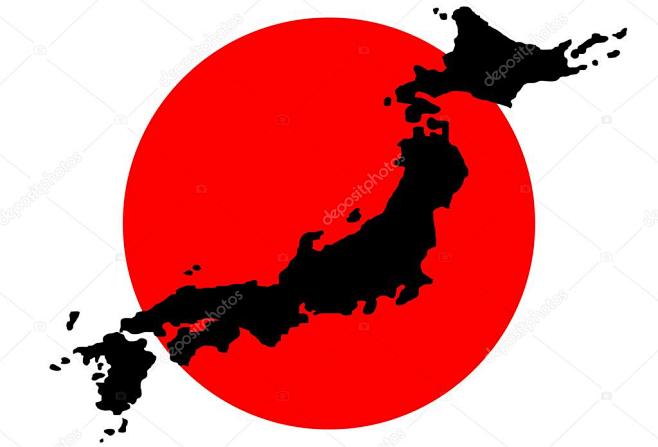 在与日本国旗黑色日本地图