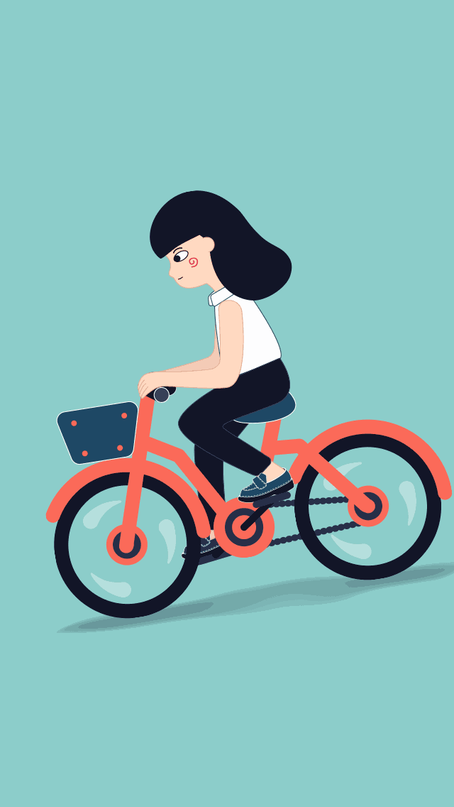 下坡自行车运动单车少女手机壁纸插画漫画gif动图原创理想生活录