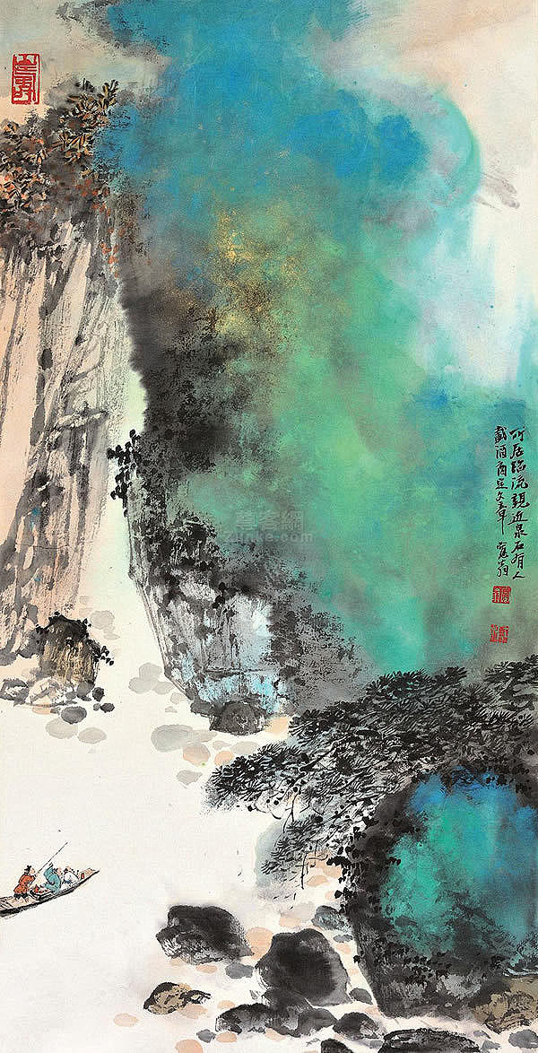 国画郑百重青绿山水
