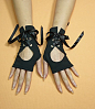 Black Gothic Gloves with Corset Closure Jersey by estylissimo.: 