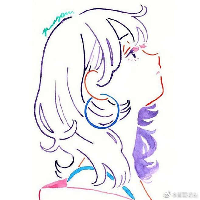 简约线条风女孩插画来自插画师kumazousasshi插画作品简单的线条加上