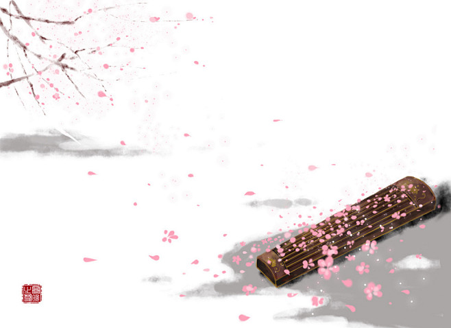 落花辞玄晚绘古风手绘水彩插画