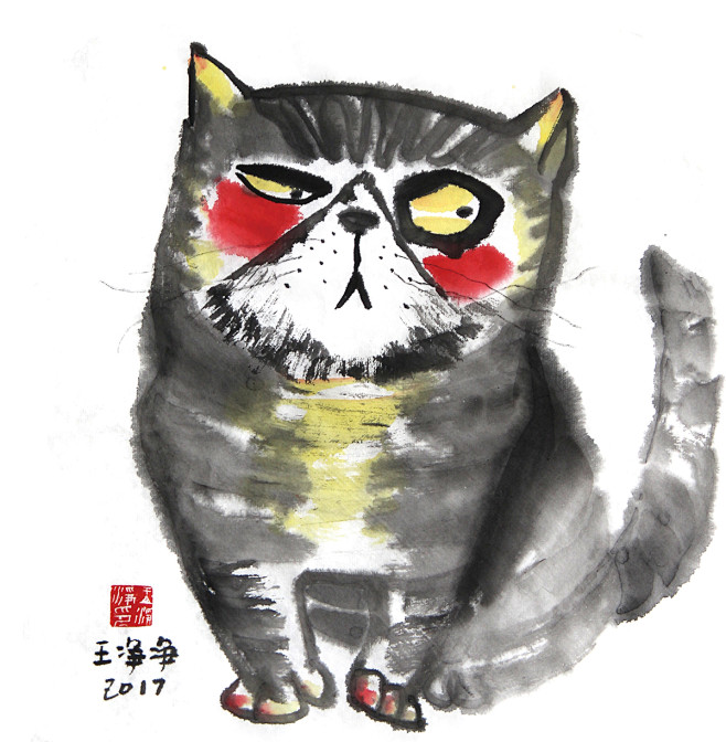 画儿晴天水墨插画猫