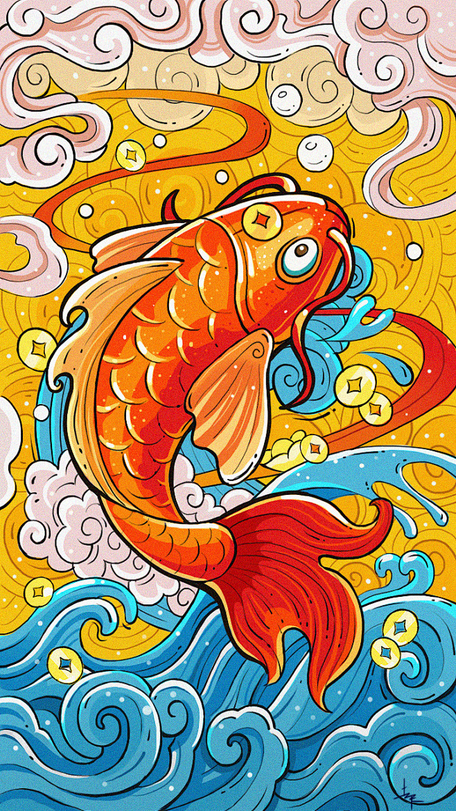 国潮插画锦鲤