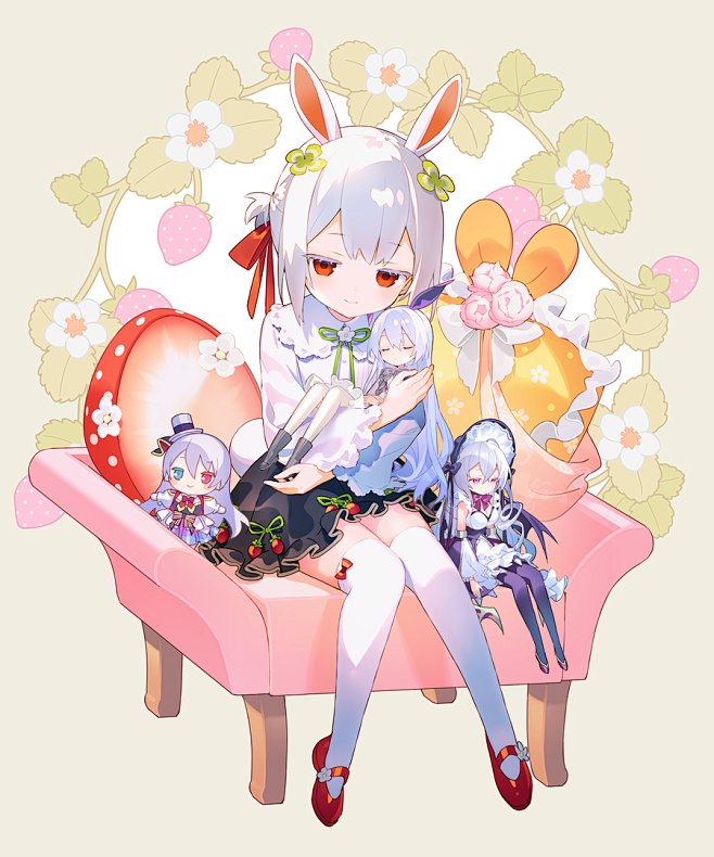 オリジナル やみや的插画 Pixiv 白髪ジト目ロリ子ちゃんskebにて納品させていただいたイラスト です うさ耳の子以外は 今回のクライアントであるによりさん Www Pixiv Net Users のオリ