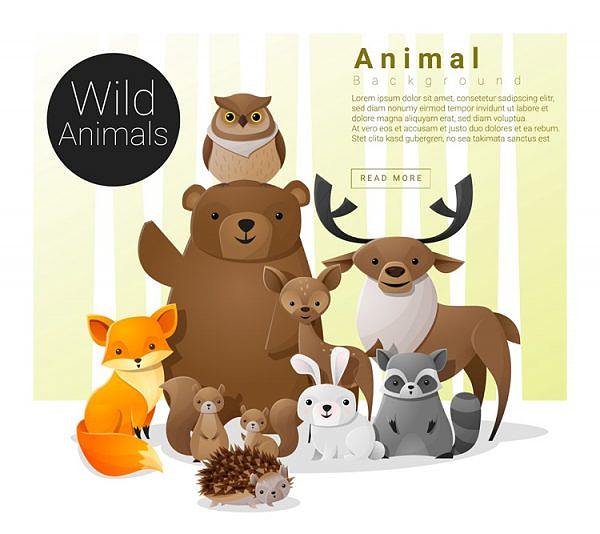 超可爱小动物家族卡通插画矢量图设计素材 Ps饭团网