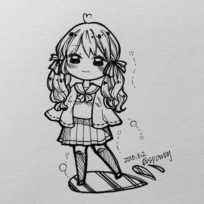 手绘线稿q版女孩