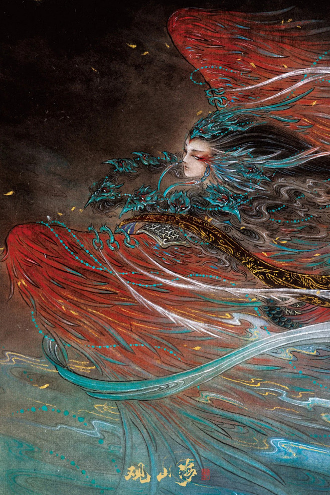 山海经九凤大荒之中有山名曰北极天樻海水北注焉有神九首人面鸟身名曰