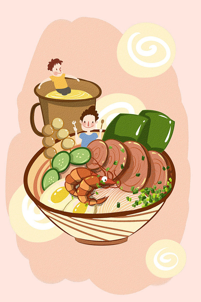 美食餐饮手绘食物火锅麻辣烫海鲜插画烧烤插图海报psd设计素材淘宝网