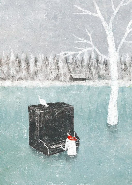 冷色调的超现实主义日系唯美插画