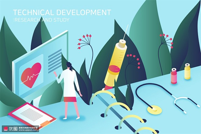 医疗科研开发医药彩色手绘智能应用概念插画科技智能素材下载优图网up