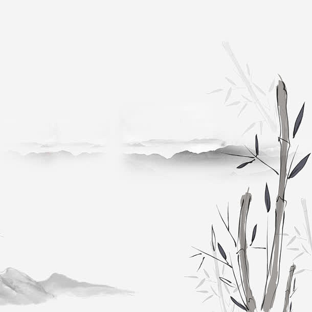 水墨简笔墨竹山水