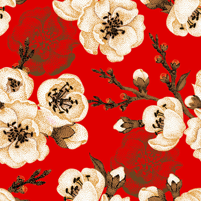 中国风复古可印刷中式布纹背景花卉花朵面料布料图案纹理矢量素材-淘