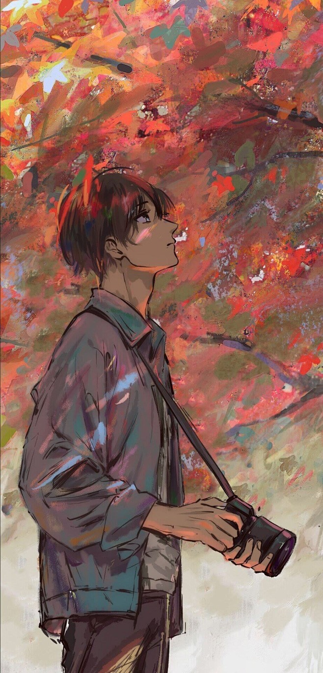 动漫帅哥枫叶手机壁纸