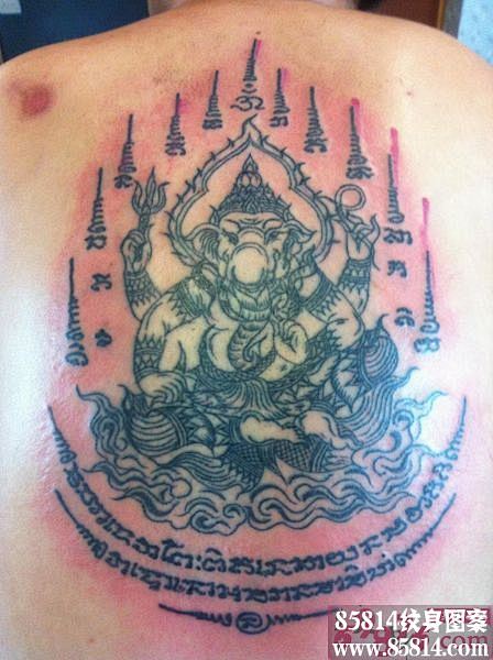 后背泰国象神纹身图腾图案