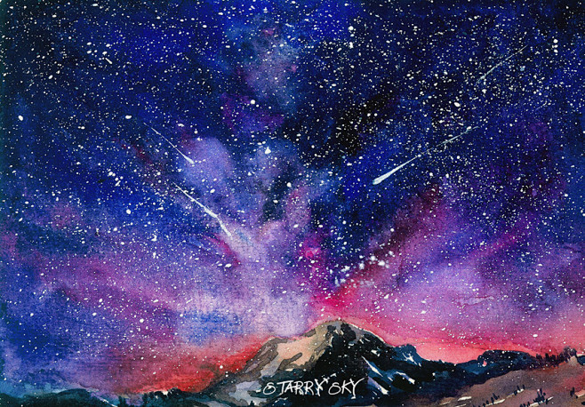 星空水彩插画涂鸦手绘壁纸素材