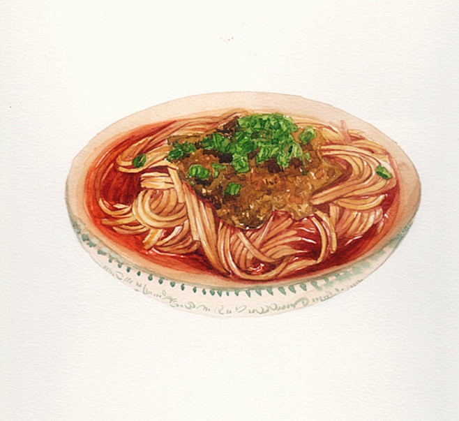 手绘水彩美食食物插图插画涂鸦绘图吃货福利无辣不欢四川特色面食主义