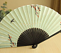 【日式和风】日本折扇 和服扇子 竹柄折扇 双层纸扇 绿色燕子-淘宝