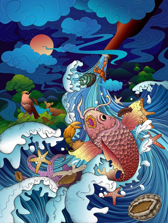 健美糖一条游在插画世界里的鱼视觉中国设计师社区