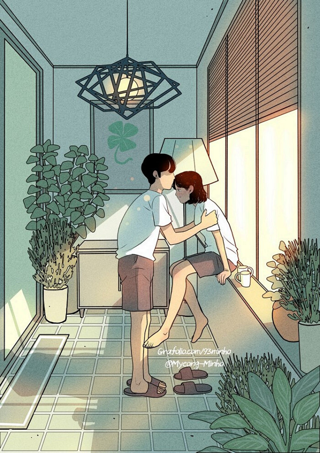 平凡的恋爱日常生活中温暖的小美好韩国画师myeongminho情侣插画作品