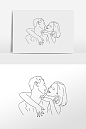 卡通情人节线描接吻情侣