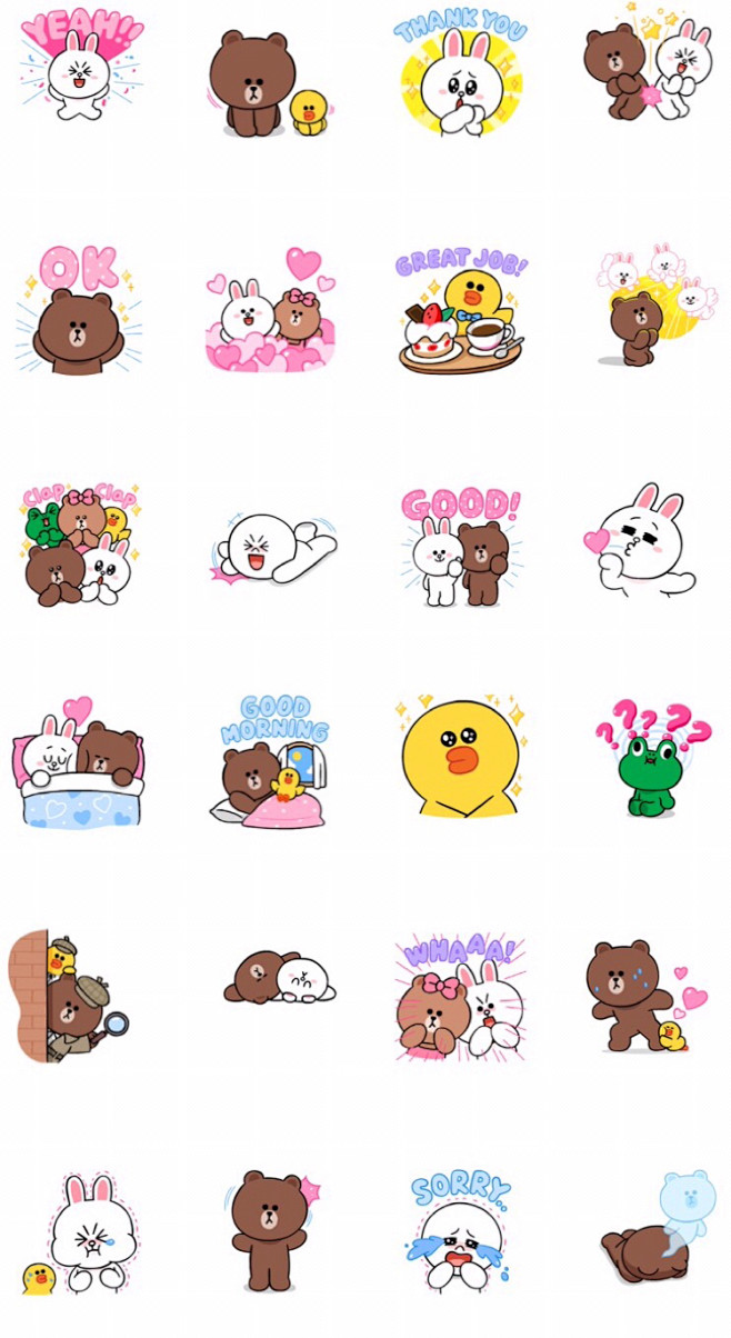 动态24款q弹可爱linefriends布朗熊可妮兔line微信表情包淘宝网