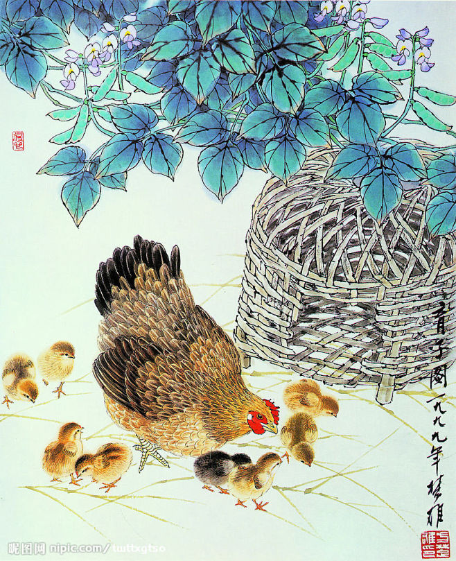 肥桃妖妖从yangls06转采于2018-01-17 18:37:26母鸡觅食国画肥桃妖妖